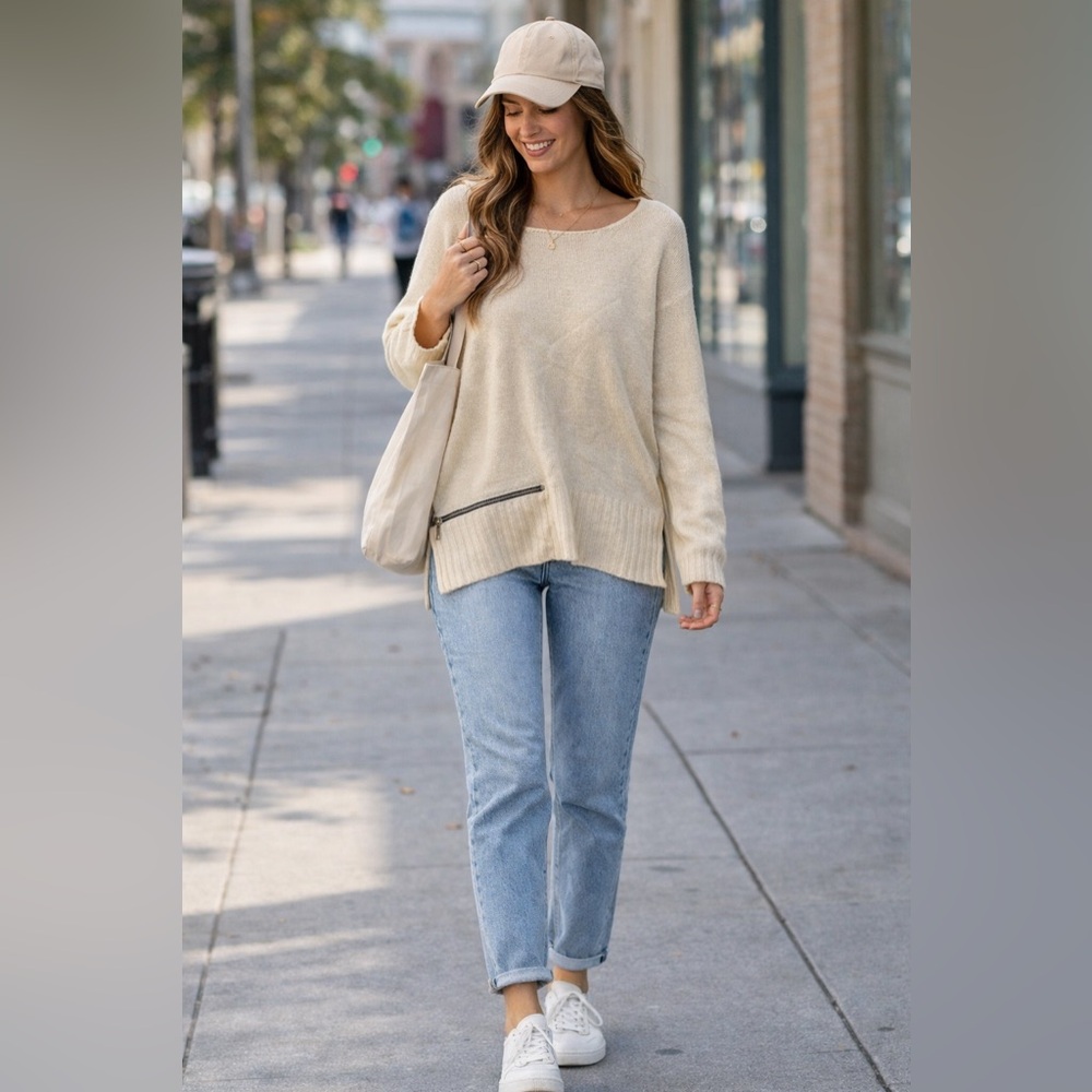 Pier Antonio Gaspari Cream Sweater Wool Cashmere Made in Italy Size 44 M/L